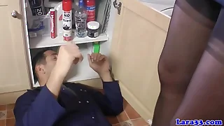 UK mature in stockings fucks repair alms-man